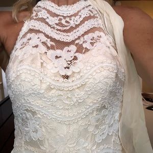 Lace halter camisole with built in bra